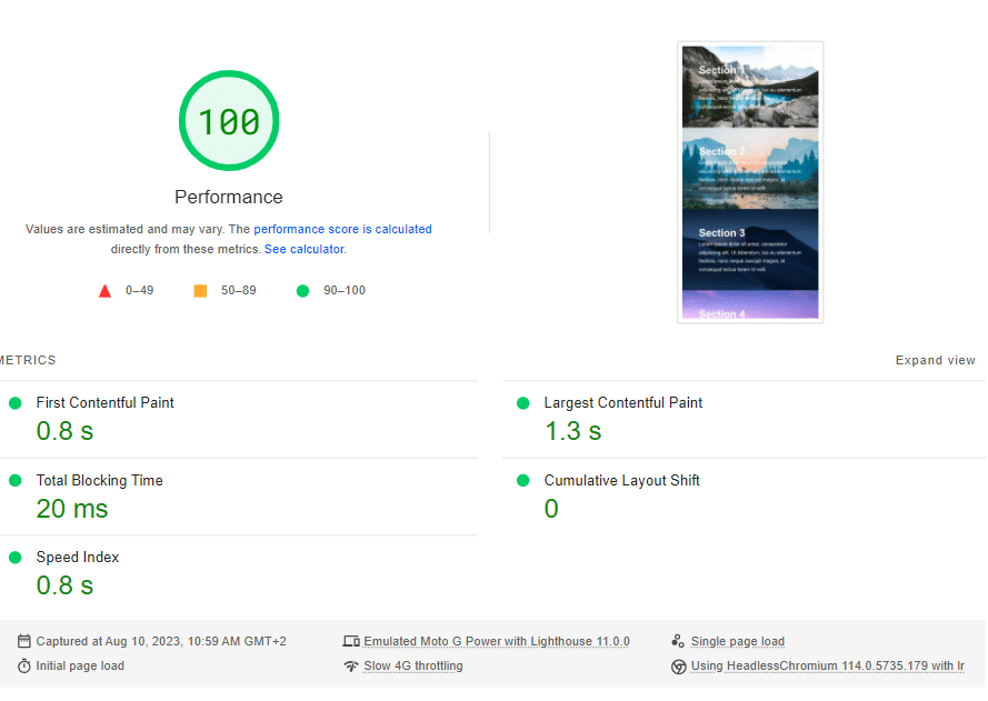 Rapporto sulle prestazioni dopo aver abilitato le immagini di sfondo CSS LazyLoad