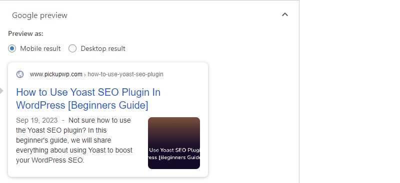 Podgląd Yoast SEO w Google