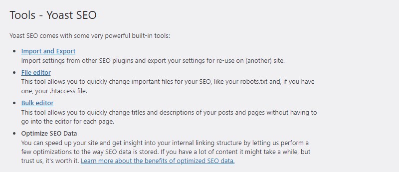 Eine Liste der Yoast SEO-Tools