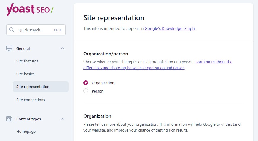 Representação do site Yoast