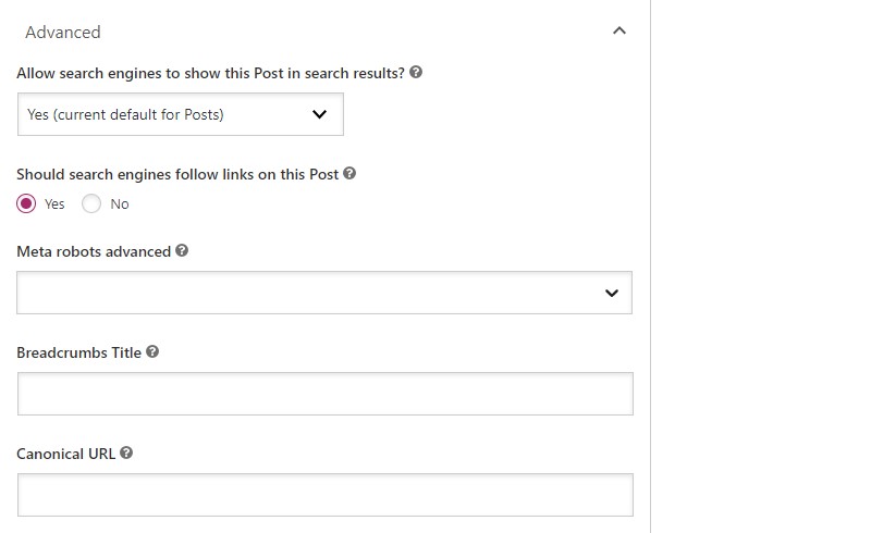 Opciones avanzadas del complemento Yoast SEO