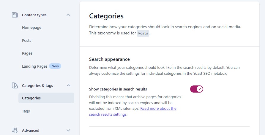 Categorías y etiquetas de Yoast