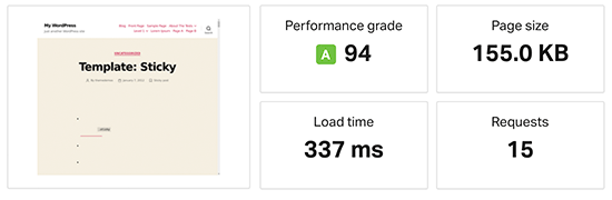 WP Engine speed test result