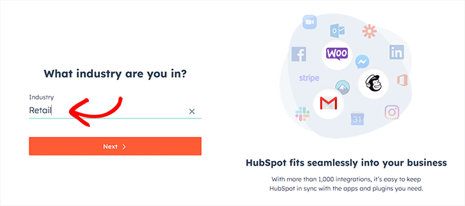 Add your industry and click the 'Next' button