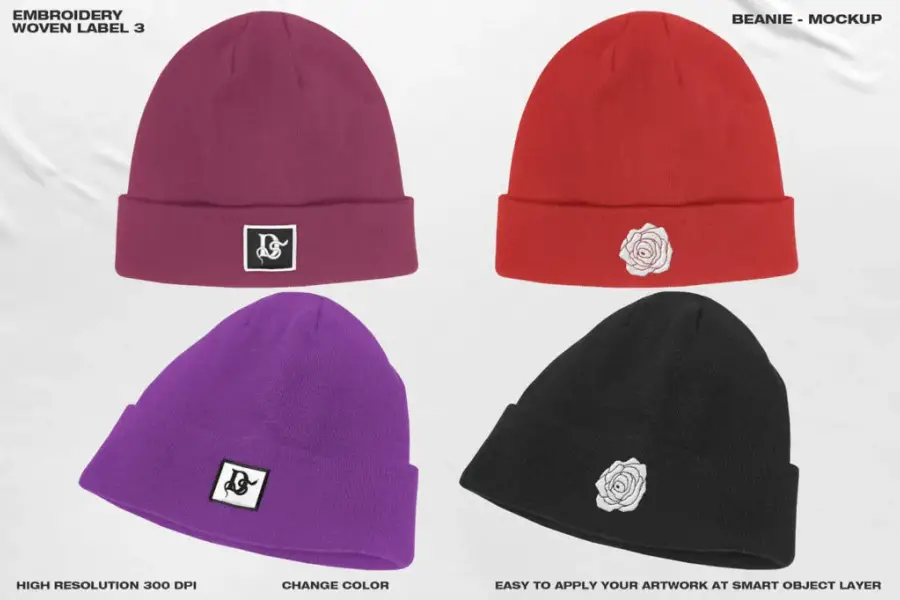 Broderie Beanie Hat Mockup PSD -