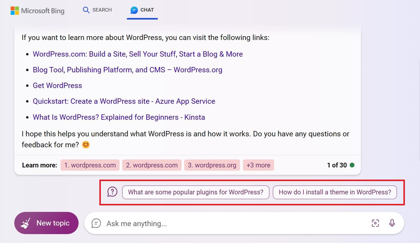 Bing Önerilen Takip Soruları
