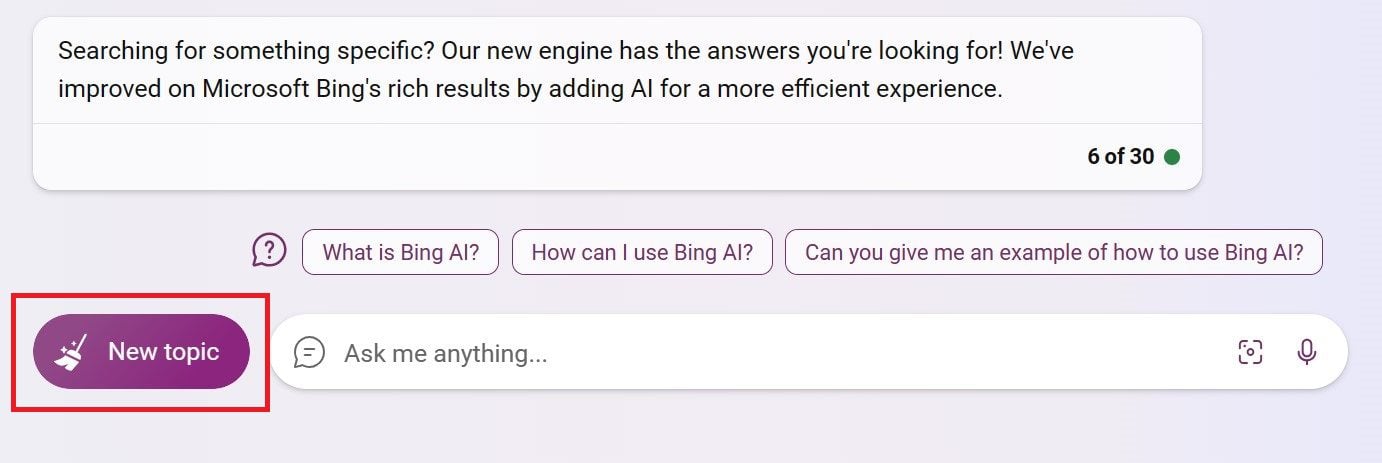 Bing Chat Nuovo argomento
