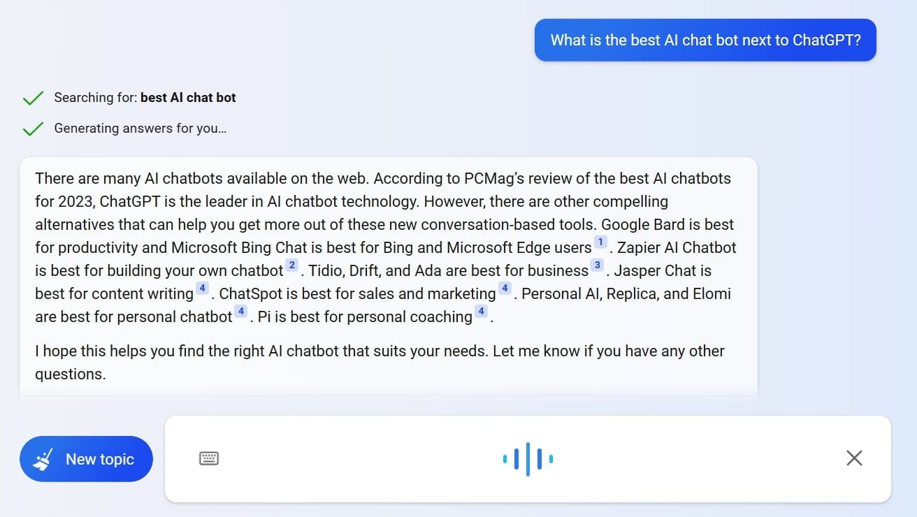 Bing risponde utilizzando la chat vocale