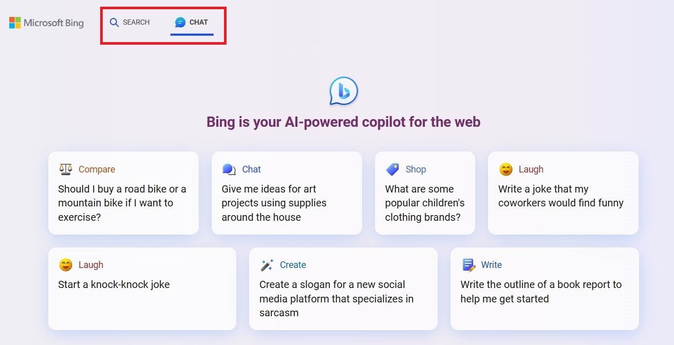 Pesquisa ou bate-papo do Bing AI