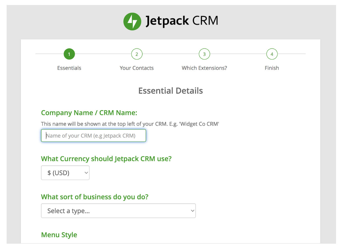 formulir detail untuk Jetpack CRM