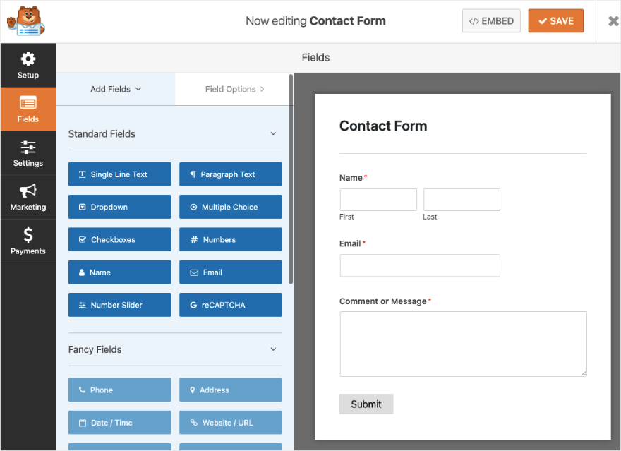 WPForms 드래그 앤 드롭 편집기