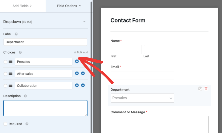 ฟิลด์ดรอปดาวน์ใน WPForms