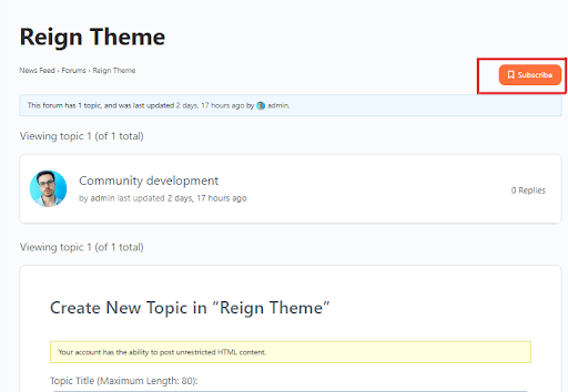 Funcionalidade padrão do fórum - Reign Theme For BBpress
