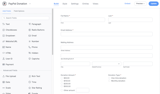 Esempio di modulo per donazioni ricorrenti PayPal