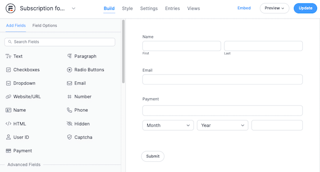 Construindo um formulário de assinatura básico para aceitar pagamentos recorrentes no WordPress