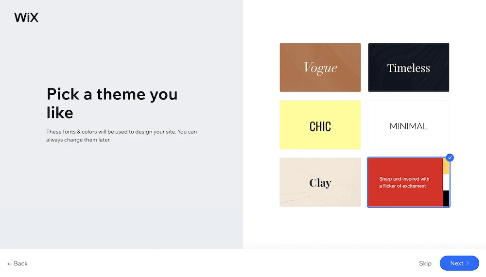 從 Wix 設定精靈中選擇主題。