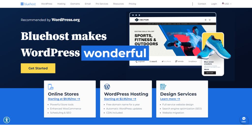 Fournisseur d'hébergement Bluehost.