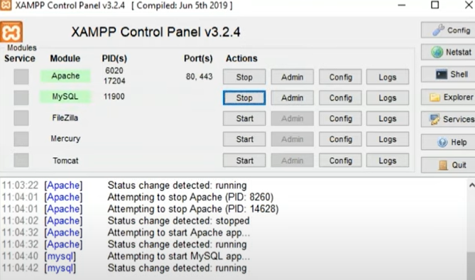 panel de control xamp