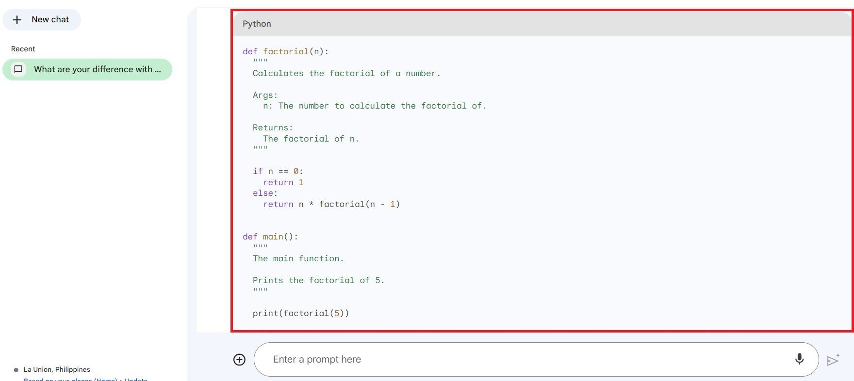 Bard AI generando código Python