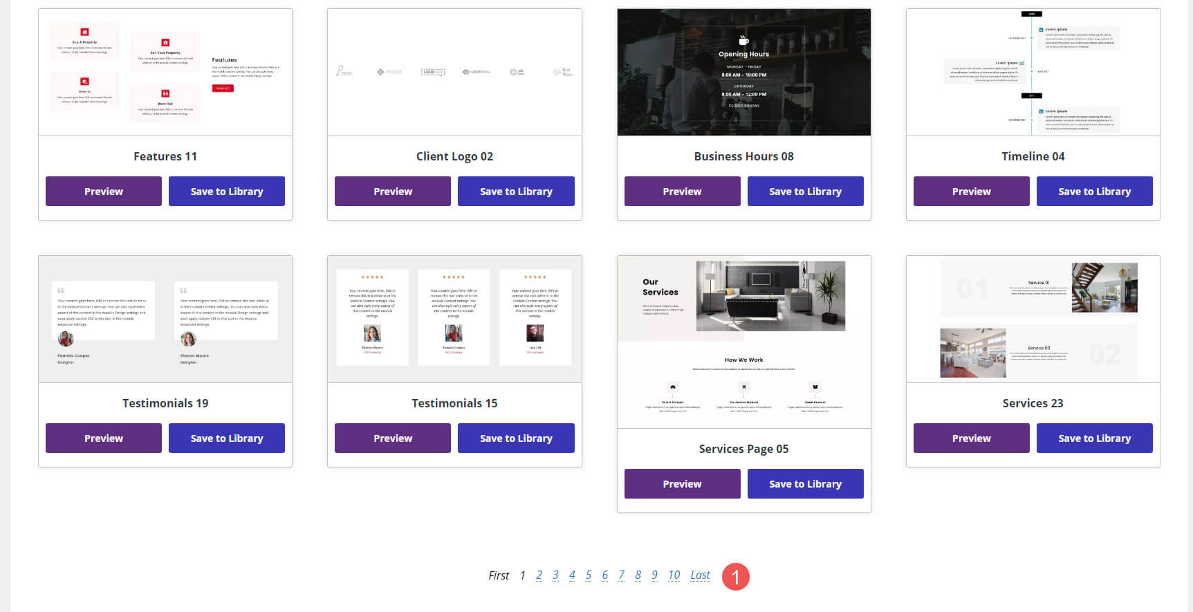 Dashboard estesa di Divi Layouts