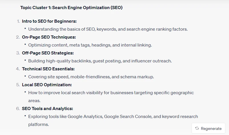 Cluster topik untuk SEO dihasilkan oleh ChatGPT.