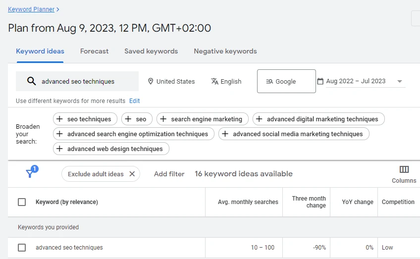 使用 Google Keyword Planner 检查 ChatGPT 生成的关键字。