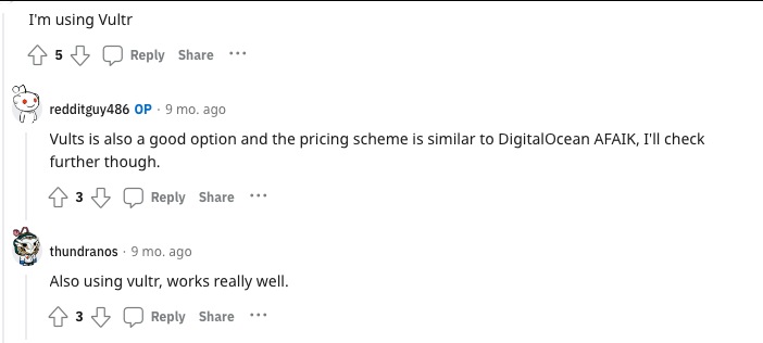 vultr redditの賛成票