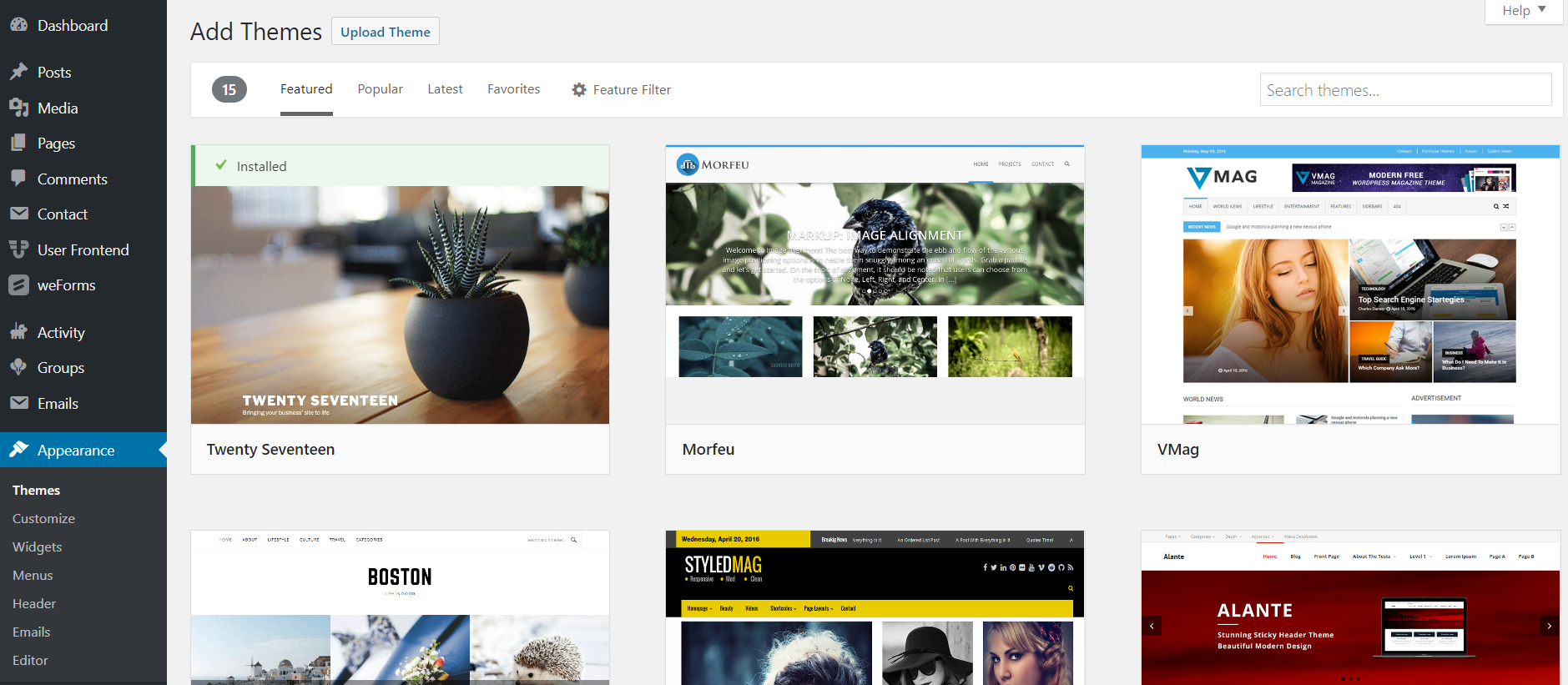 นี่คือภาพหน้าจอของ BuddyPress Themes