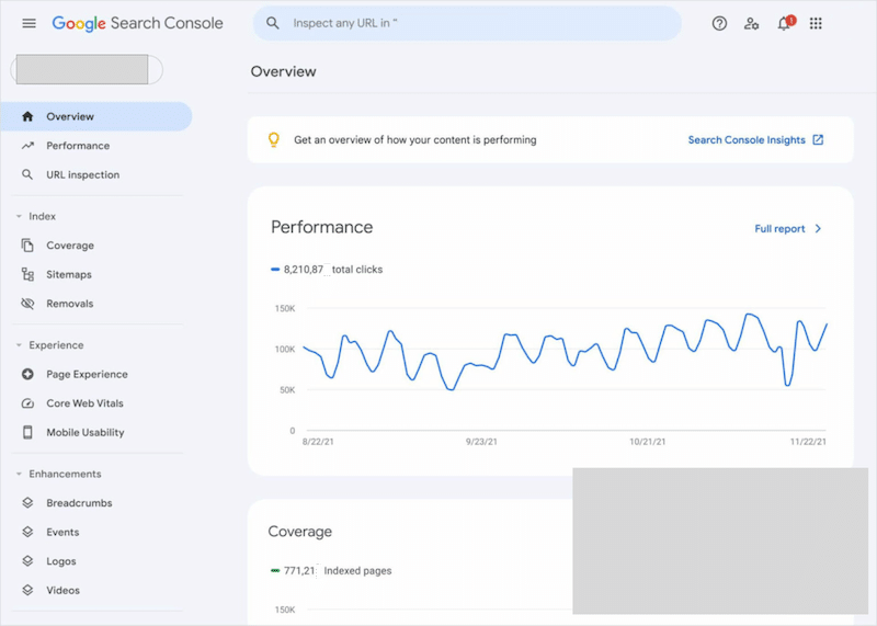 Visão geral do Google Search Console - Fonte: Google Search Console