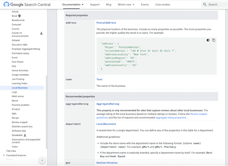 Propriedade de empresa local - Fonte: central de pesquisa do Google