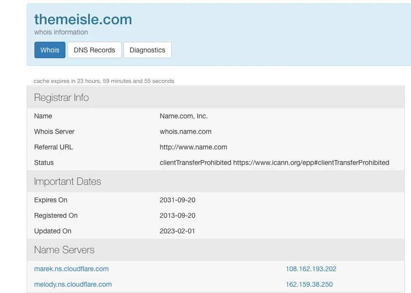 Periksa tanggal kedaluwarsa domain dengan alat who.is.