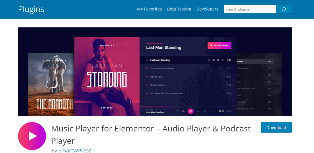 Leitor de música para Elementor