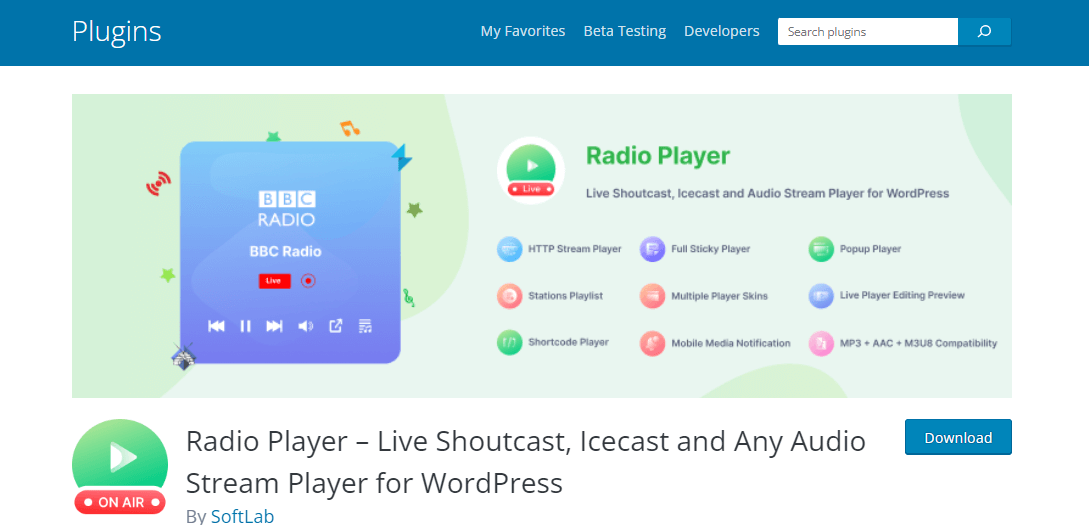 Radio Player, player audio pentru WordPress