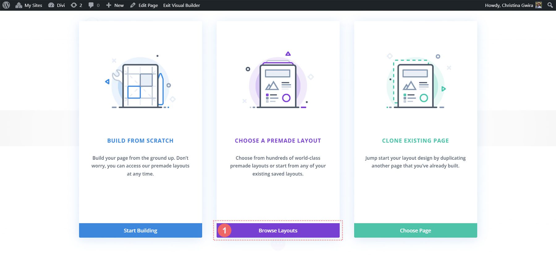 瀏覽 Divi 提供的免費佈局