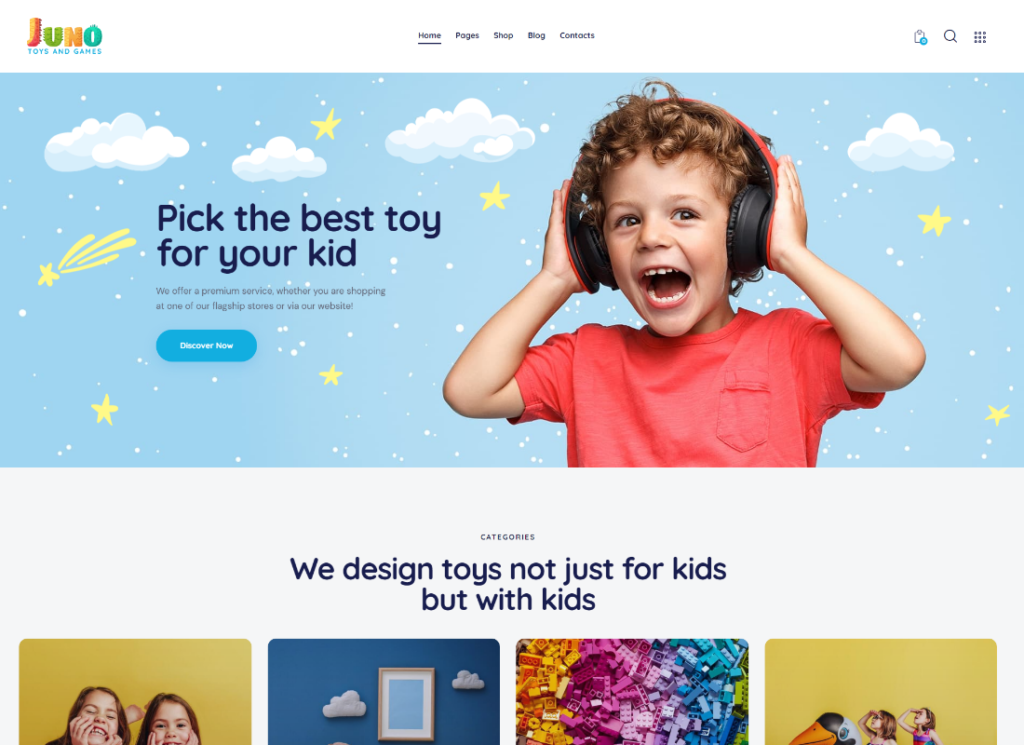 Juno Kids 장난감 및 게임 스토어 WordPress 테마