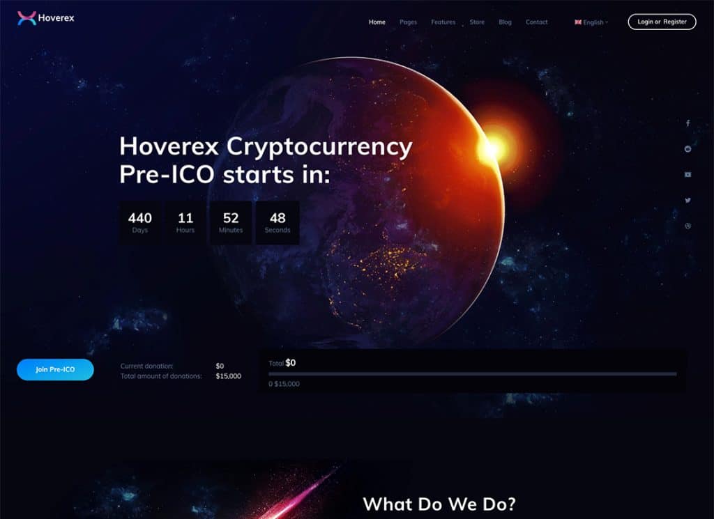 Hoverex - Tema WordPress pentru criptomonede, NFT și ICO