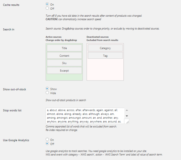 Dashboard di ricerca avanzata Woo