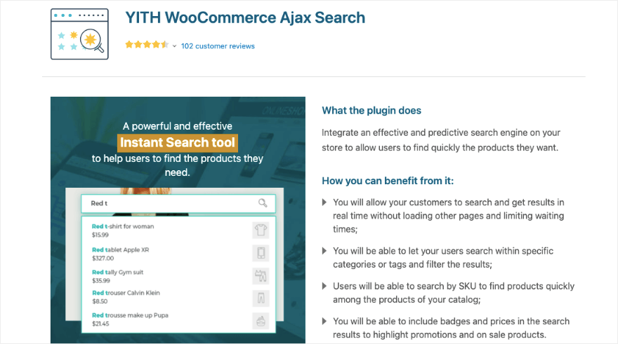 YITH WooCommerce Ajax البرنامج المساعد للبحث