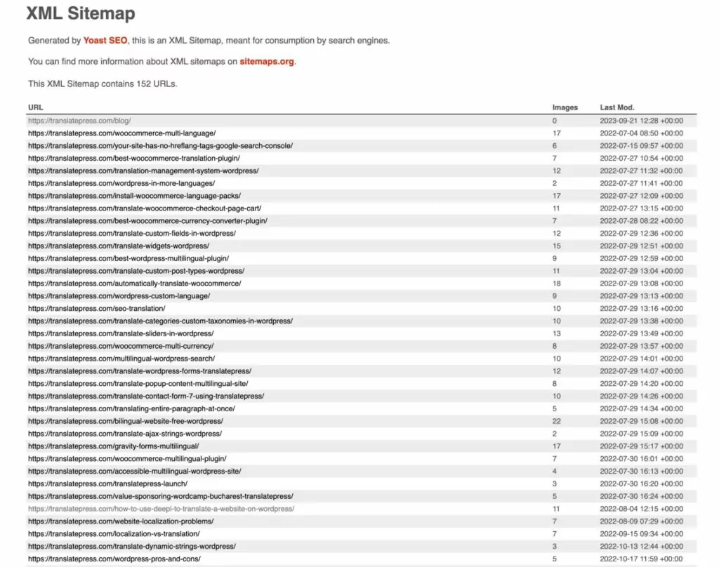 Exemplo de mapa de site XML dos plug-ins de mapa de site do WordPress