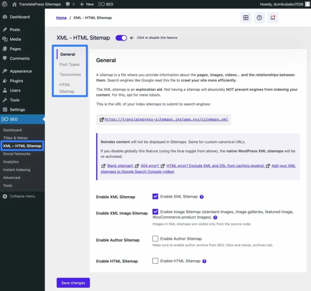 Opțiuni pentru sitemap SEOPress