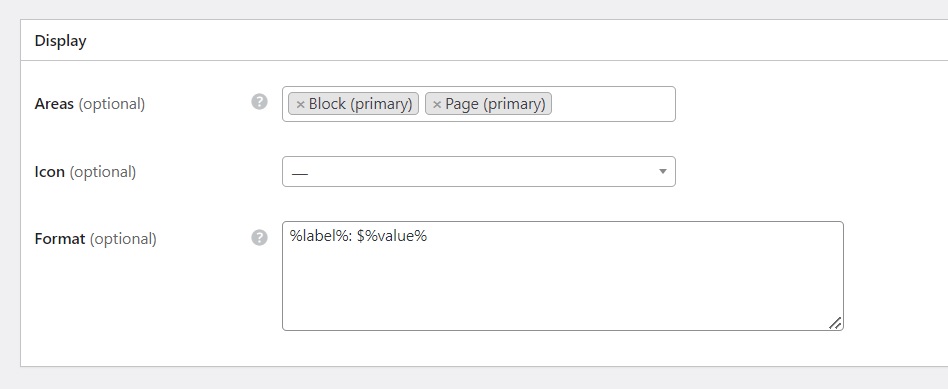 impostazione del formato di visualizzazione per un campo personalizzato.