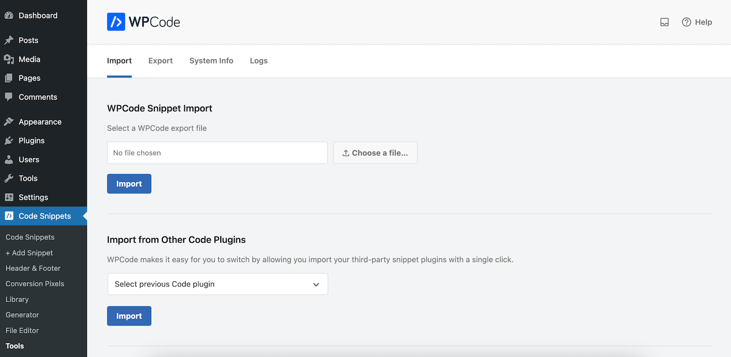 Alat WPCode untuk Mengimpor dan Mengekspor