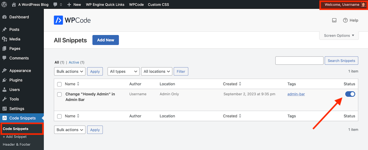 WPCode เปิดใช้งานข้อมูลโค้ด