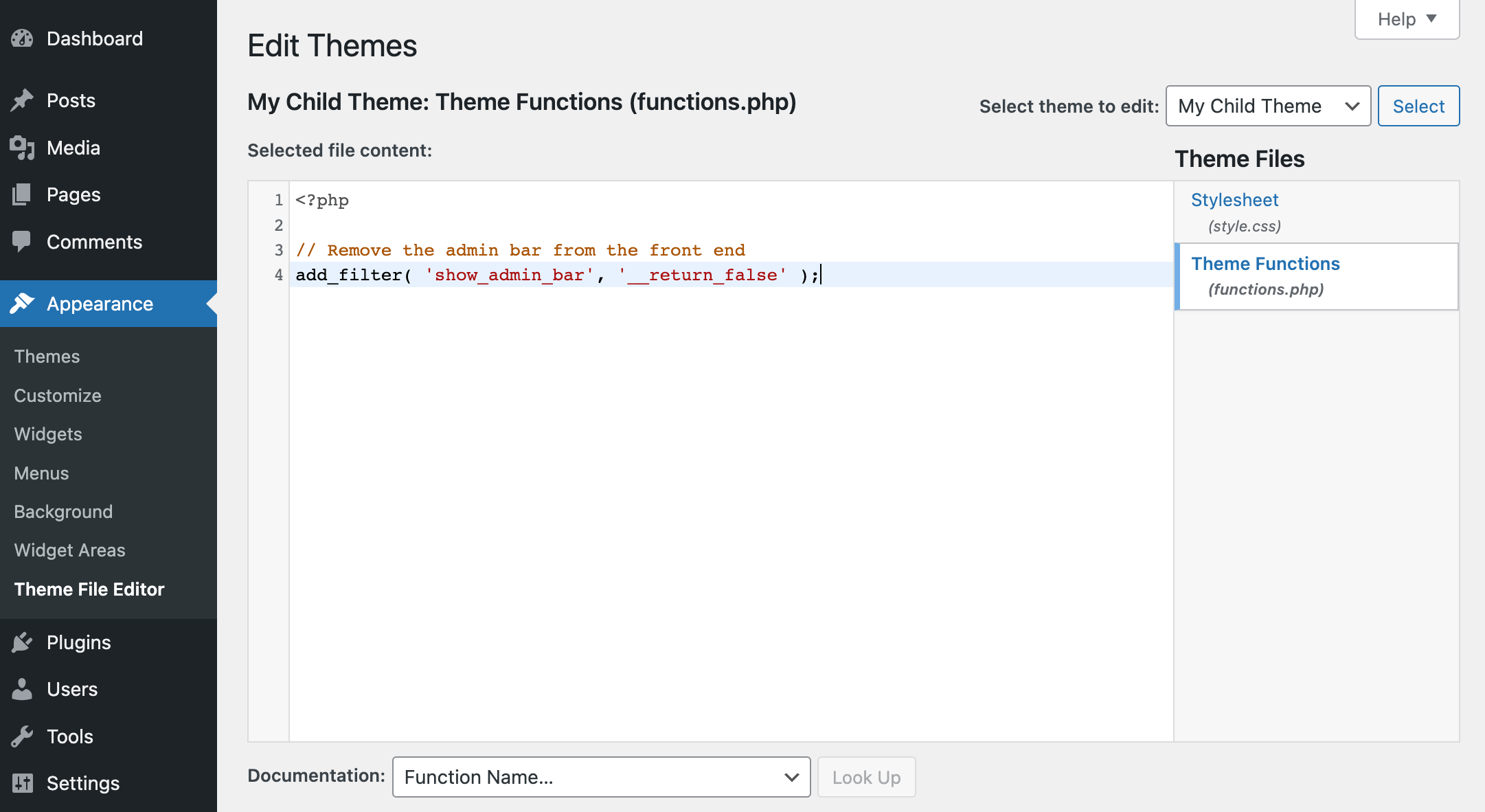 ตัวอย่างการเพิ่มข้อมูลโค้ดลงใน WordPress ด้วยตนเอง