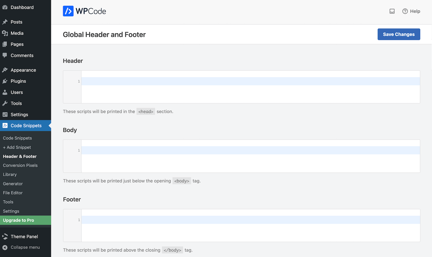 WPCode ส่วนหัวและส่วนท้ายทั่วโลก