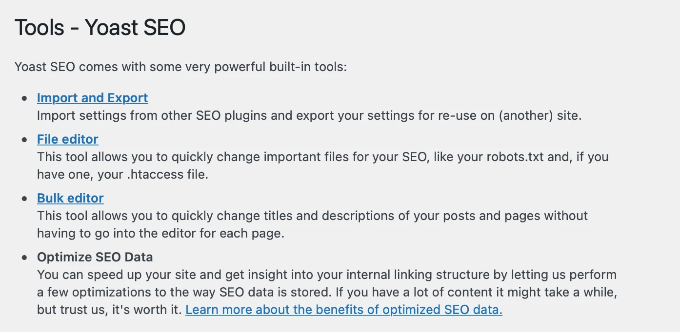 Integrierte Tools im Yoast SEO-Tutorial.