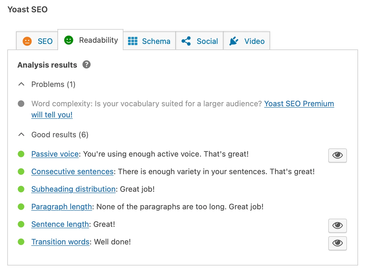 A guia de legibilidade dentro do Yoast SEO.