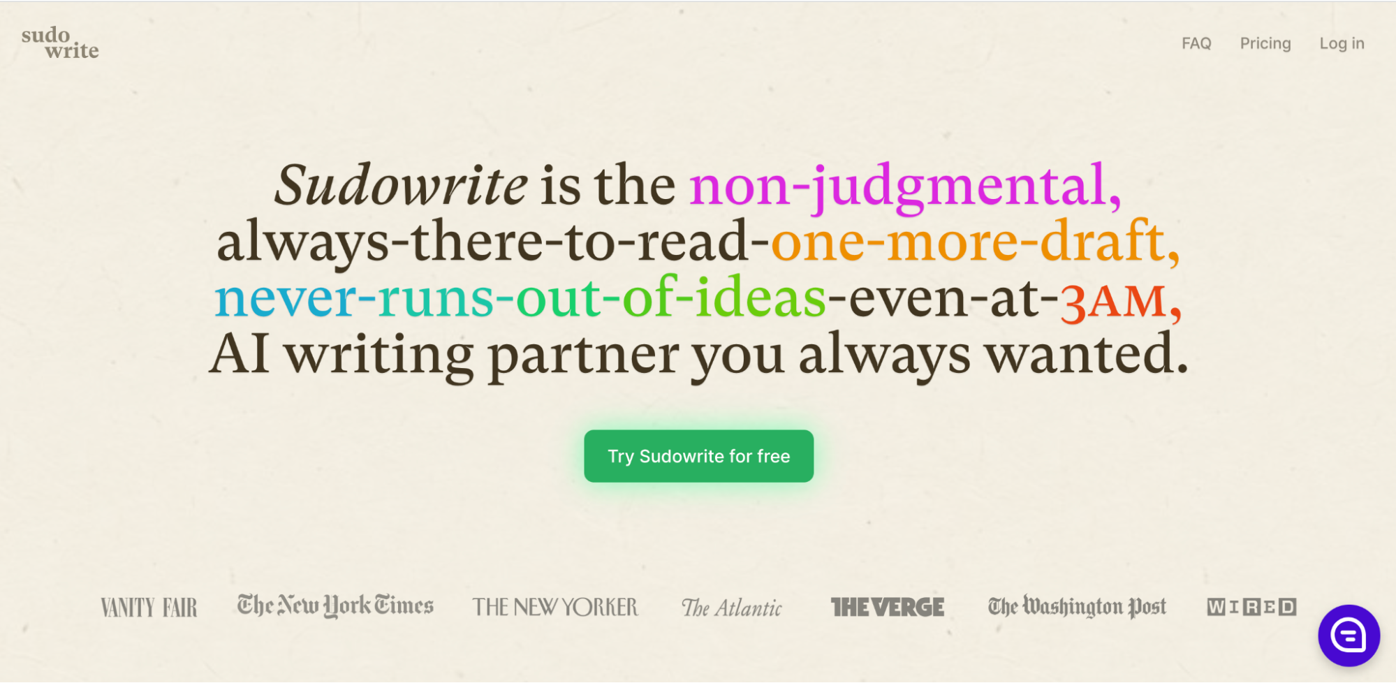 Home page di Sudowrite