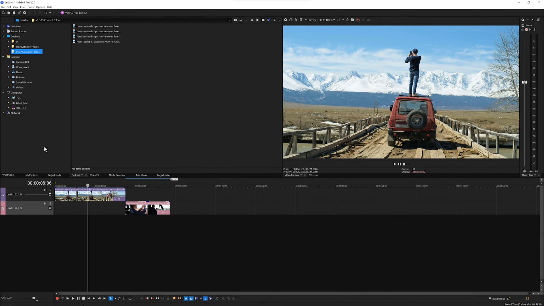 ภาพหน้าจอของอินเทอร์เฟซผู้ใช้ของ VEGAS Pro