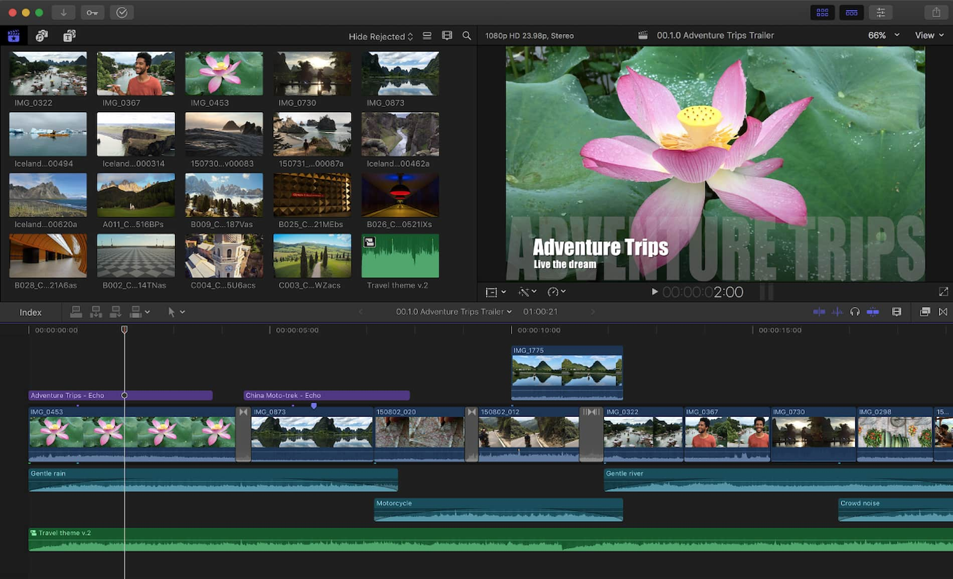 Tangkapan layar Antarmuka Pengguna Final Cut Pro